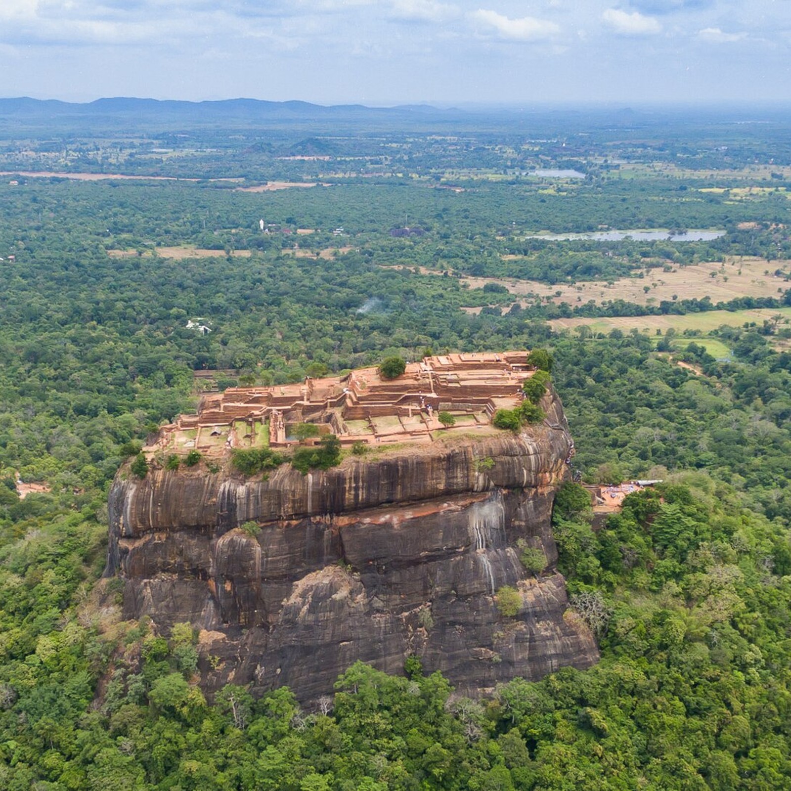 Aerial daylight view of Sigiriya Lion Rock in Sri Lanka