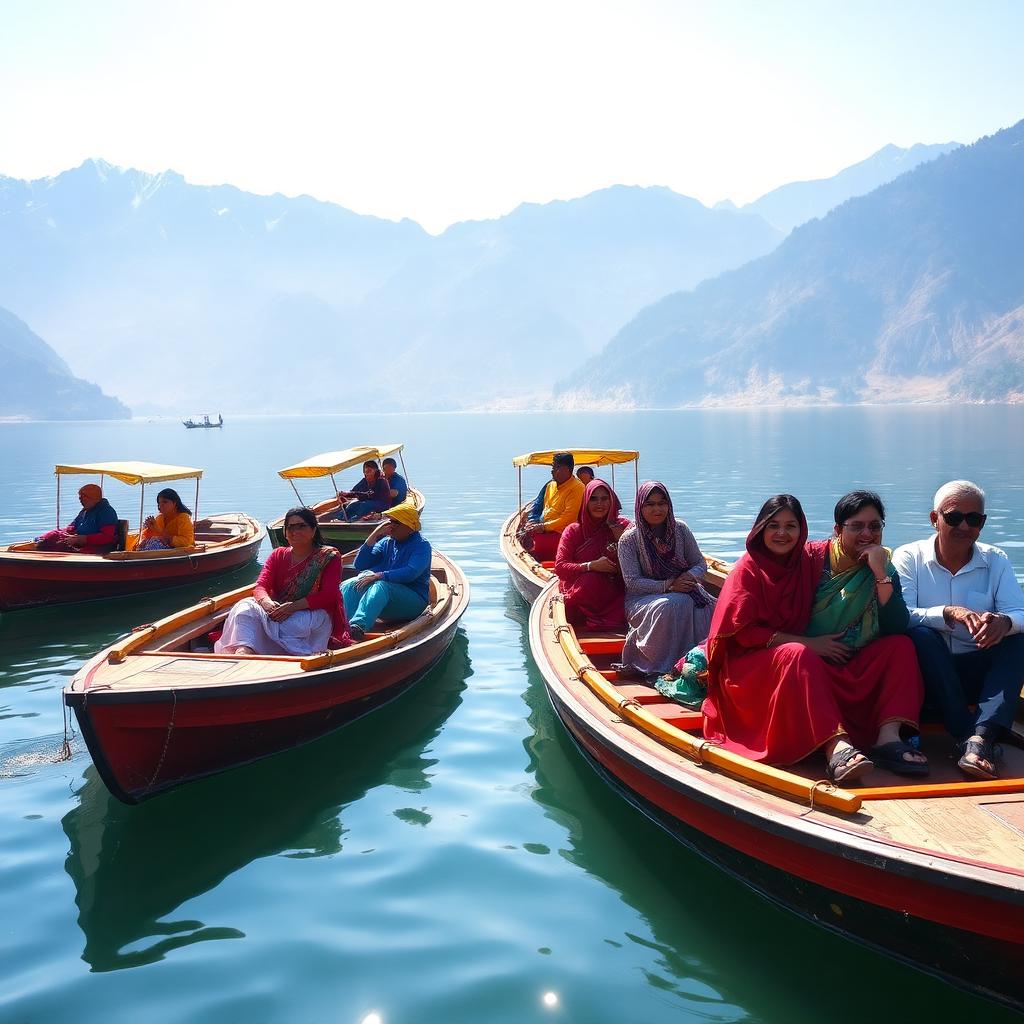 Kashmir Dal Lake shikara at sunrise