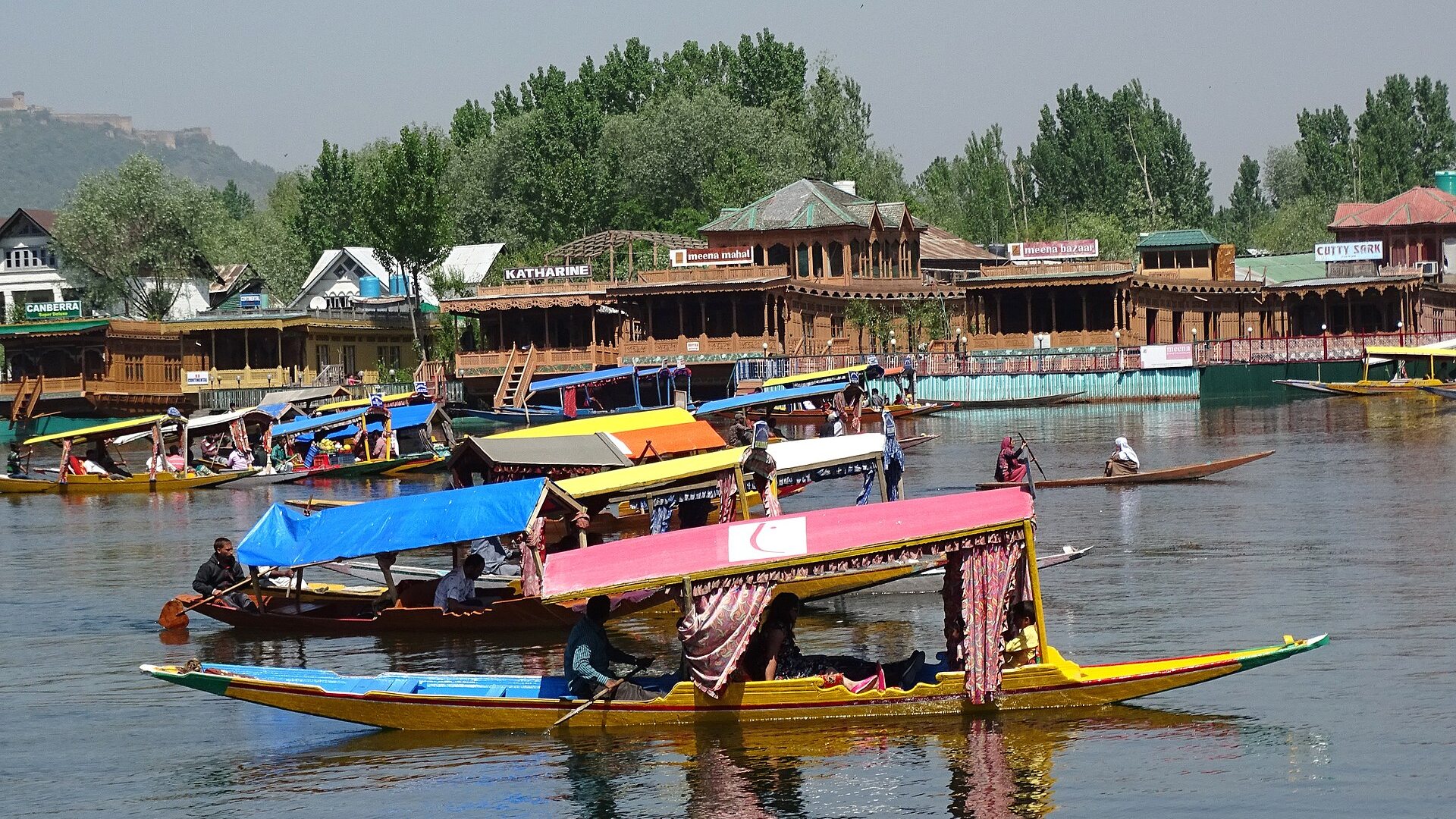 Kashmir Dal Lake shikara at sunrise